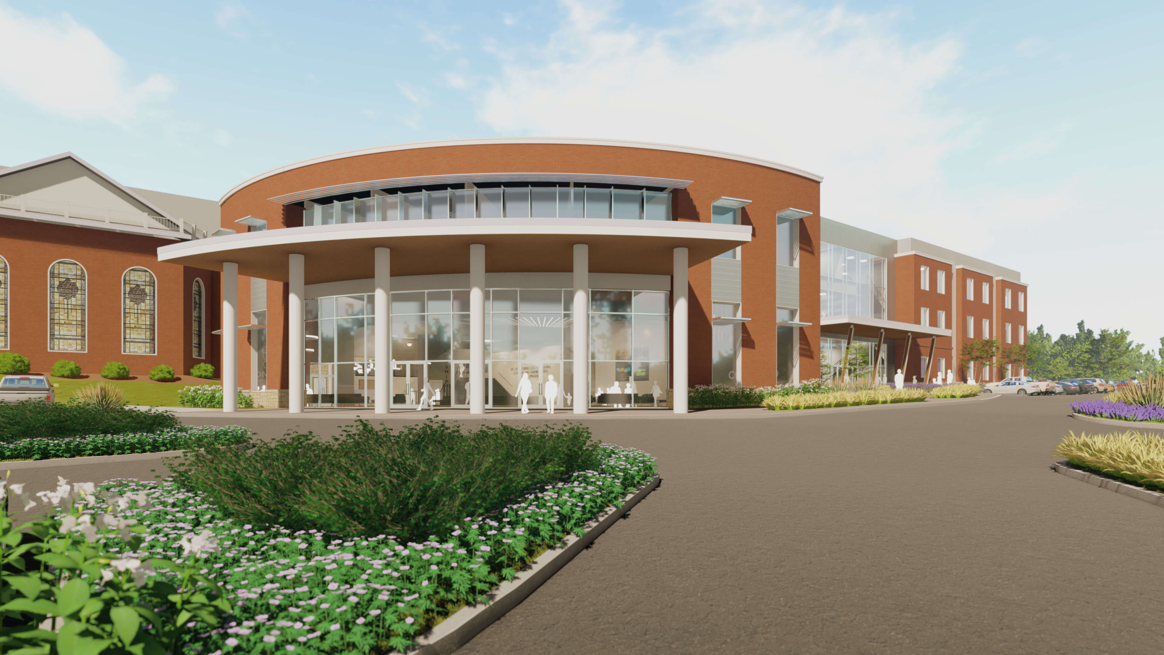 Concord Baptist Church - South-Facing Primary Lobby Entry Exterior Rendering
