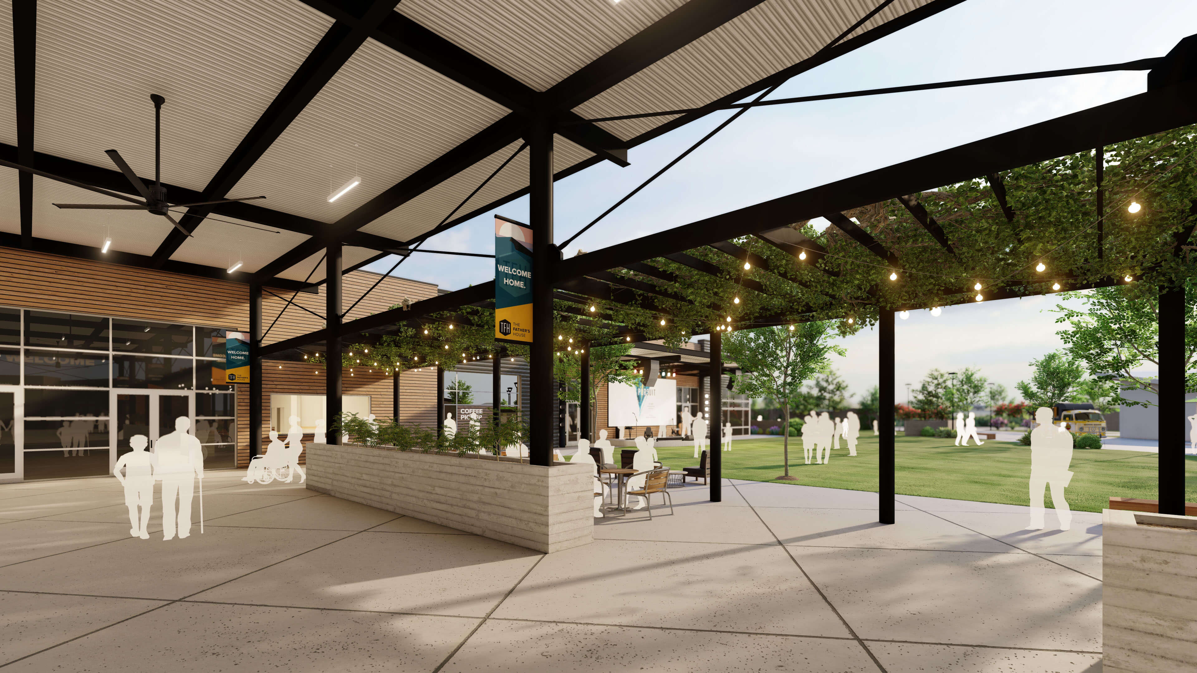 The Father's House - Vacaville Campus - Cafe Seating Exterior Rendering